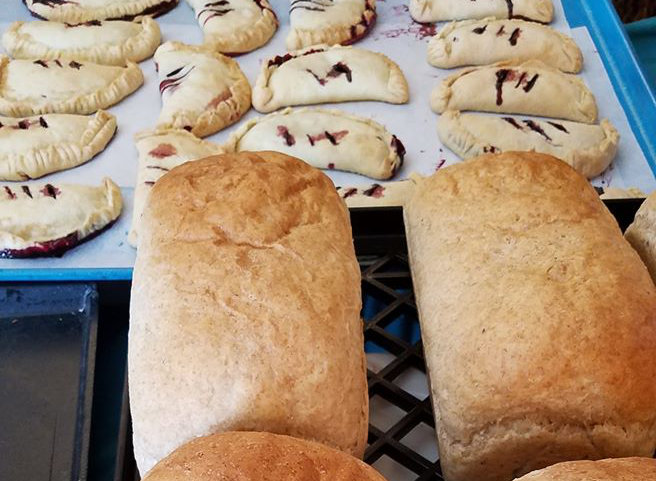 Turnovers and sourdough-whole wheat bread fresh from the oven